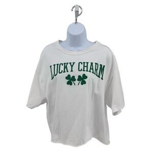Mighty Fine Graphic Crop T SZ Large WMNS Lucky Charm T-shirt Cropped Tee SS Crew